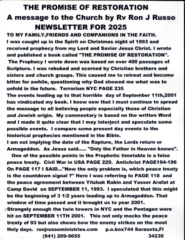 THE PROMISE OF RESTORATION Book by Ron Russo (Prophecy) - Image 3