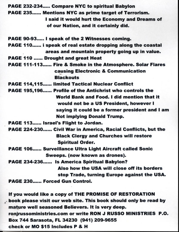 THE PROMISE OF RESTORATION Book by Ron Russo (Prophecy) - Image 4